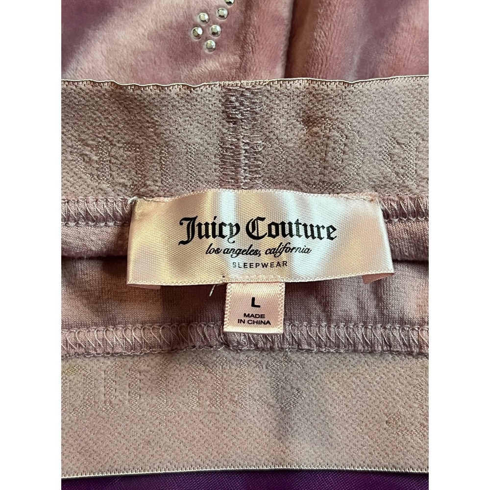 Juicy Couture Pink Velour Sleep Shorts Rhinestone Logo Pajama Bottoms Womens L - Picture 6 of 6